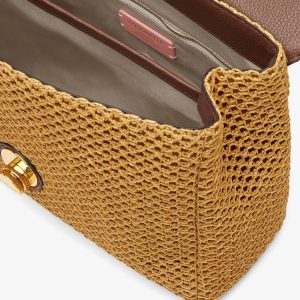 Borsa donna a mano a tracolla in pelle Coccinelle Liya Medium Paglia Rete Caramel/Chocolate La Borsetta Como