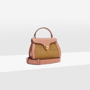 Borsa in paglia e pellea mano, a tracolla Coccinelle Marvin Mini Paglia Rete Caramel/Litchi La Borsetta Como