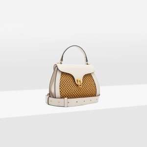 Borsa in paglia e pellea mano, a tracolla Coccinelle Marvin Mini Paglia Rete Lambskin White/Caramel La Borsetta Como