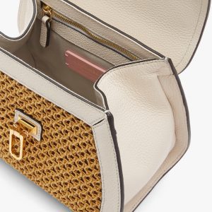 Borsa in paglia e pellea mano, a tracolla Coccinelle Marvin Mini Paglia Rete Lambskin White/Caramel La Borsetta Como