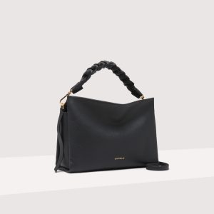 Borsa donna in pelle grana doppia a spalla a tracolla Boheme Medium Coccinelle Noir/Caramel La Borsetta Como