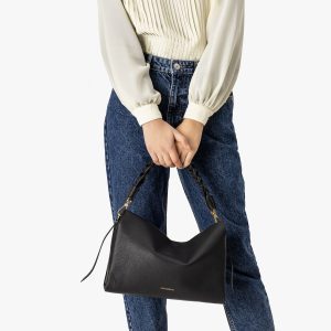 Borsa donna in pelle grana doppia a spalla a tracolla Boheme Medium Coccinelle Noir/Caramel La Borsetta Como