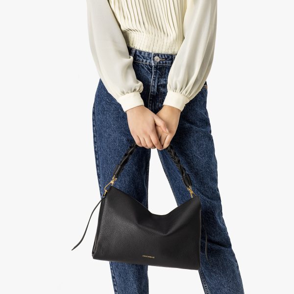 Borsa donna in pelle grana doppia a spalla a tracolla Boheme Medium Coccinelle Noir/Caramel La Borsetta Como