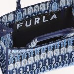 Borsa Shopping S donna in tessuto con manici in pelle a mano a tracolla Furla Opportunity Toni Blu Denim La Borsetta Como