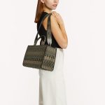 Borsa Shopping S donna in tessuto con manici in pelle a mano a tracolla Furla Opportunity Toni Salvia La Borsetta Como