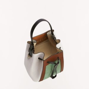 Borsa donna secchiello in pelle e camoscio a spalla a tracolla Furla Miastella Ulivo+Perla La Borsetta Como